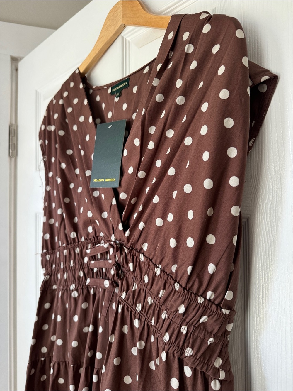 Anthropologie Brand Meadow Rhodes Brown Polka Dot Maxi Dress with V-Neck - Picture 2 of 6
